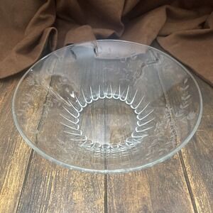 VINTAGE Cut Glass Etched flower Diamond band pattern Sawtooth fruit Bowl 11.75"